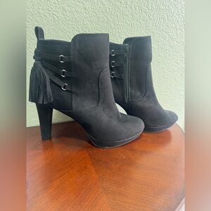 Freya Black Suede Tassel Ankle Boots